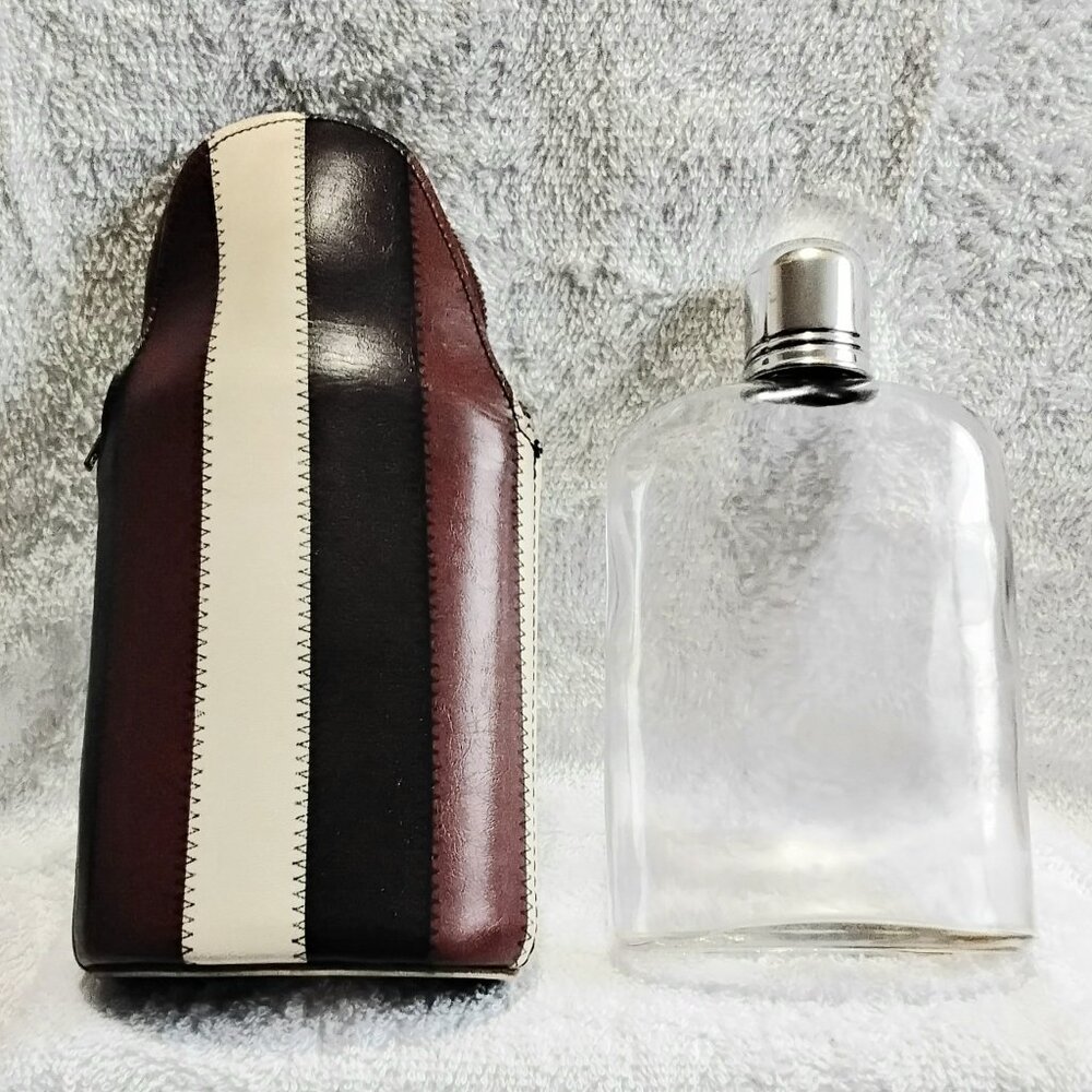 Vintage 8 1/2" Thick Glass Flask/Cantene with Leather Zip-Up Case!!